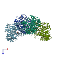 PDB entry 3pl2 coloured by chain, top view.