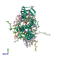 PDB entry 3pl9 coloured by chain, side view.