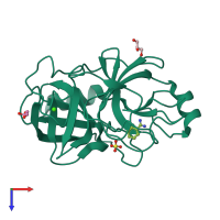 PDB entry 3plb coloured by chain, top view.