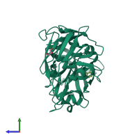 PDB entry 3pll coloured by chain, side view.