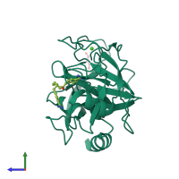 Monomeric assembly 1 of PDB entry 3plp coloured by chemically distinct molecules, side view.