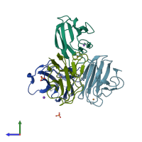 PDB entry 3ply coloured by chain, side view.