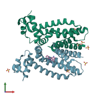 PDB entry 3pm1 coloured by chain, front view.