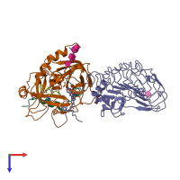 PDB entry 3pmh coloured by chain, top view.