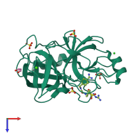 PDB entry 3pmj coloured by chain, top view.
