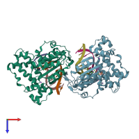 PDB entry 3pml coloured by chain, top view.