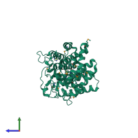 PDB entry 3pmm coloured by chain, side view.