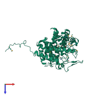 PDB entry 3pmm coloured by chain, top view.