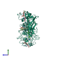 PDB entry 3pmq coloured by chain, side view.