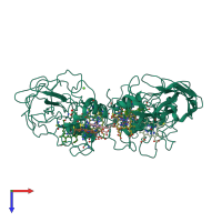 PDB entry 3pmq coloured by chain, top view.