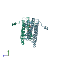 PDB entry 3pmr coloured by chain, side view.