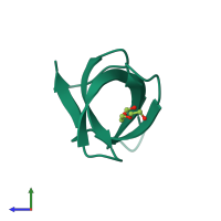 PDB entry 3pmt coloured by chain, side view.