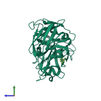 PDB entry 3pmu coloured by chain, side view.
