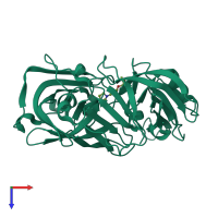 PDB entry 3pmu coloured by chain, top view.