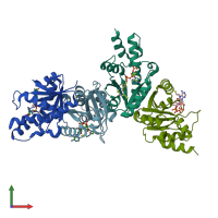 PDB entry 3pnb coloured by chain, front view.