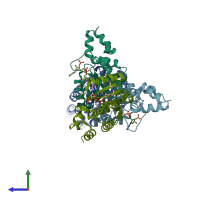 PDB entry 3pnb coloured by chain, side view.