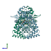 PDB entry 3pne coloured by chain, side view.