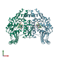 PDB entry 3pnf coloured by chain, front view.