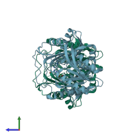 PDB entry 3pnk coloured by chain, side view.