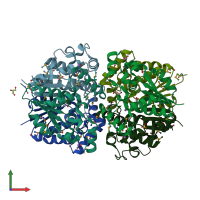 PDB entry 3pnx coloured by chain, front view.