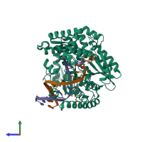 PDB entry 3po5 coloured by chain, side view.