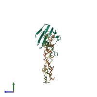 PDB entry 3pob coloured by chain, side view.