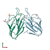 PDB entry 3pof coloured by chain, front view.