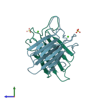 PDB entry 3pof coloured by chain, side view.
