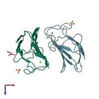PDB entry 3pof coloured by chain, top view.