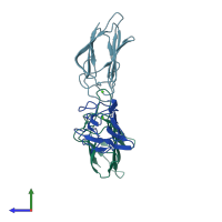 PDB entry 3pog coloured by chain, side view.