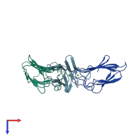 PDB entry 3pog coloured by chain, top view.