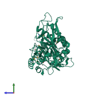 PDB entry 3poh coloured by chain, side view.