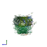 PDB entry 3pox coloured by chain, side view.