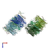 PDB entry 3pox coloured by chain, top view.