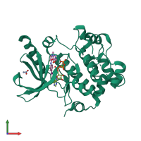 PDB entry 3pp1 coloured by chain, front view.