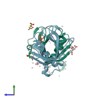 PDB entry 3pp2 coloured by chain, side view.