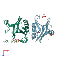 PDB entry 3pp2 coloured by chain, top view.