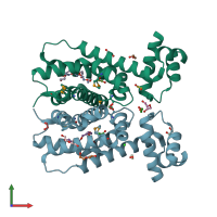 PDB entry 3ppb coloured by chain, front view.