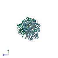 PDB entry 3ppl coloured by chain, side view.