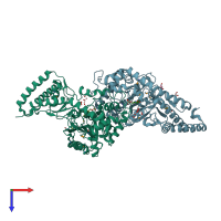 PDB entry 3ppl coloured by chain, top view.