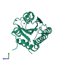 PDB entry 3ppy coloured by chain, side view.