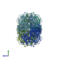 PDB entry 3pq2 coloured by chain, side view.