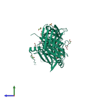 PDB entry 3pqs coloured by chain, side view.
