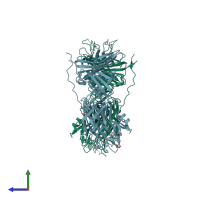 PDB entry 3pqu coloured by chain, side view.