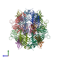 PDB entry 3pqy coloured by chain, side view.