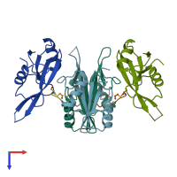 PDB entry 3pqz coloured by chain, top view.