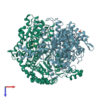 PDB entry 3pr3 coloured by chain, top view.