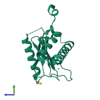 PDB entry 3pr6 coloured by chain, side view.