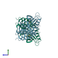 PDB entry 3pri coloured by chain, side view.