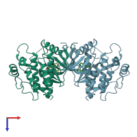 PDB entry 3pri coloured by chain, top view.
